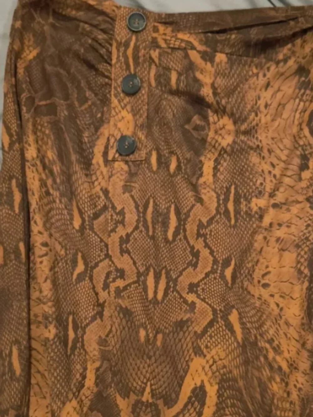 Haute Monde Pencil Skirt Rust Brown Snake-Print Skirt with Button Accents, New!